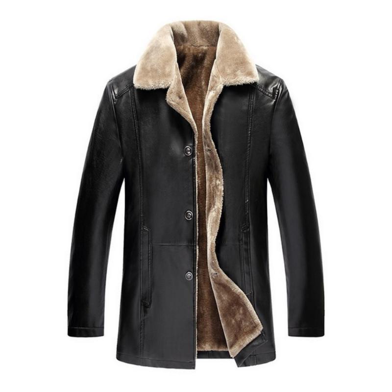 Men's Winter Leather Long Jacket | Plus Size