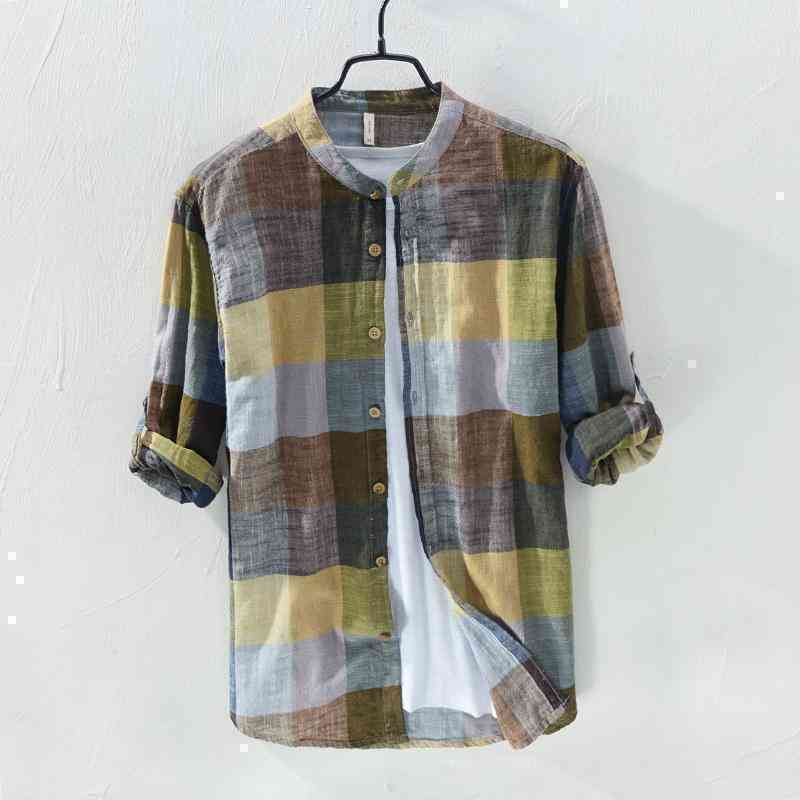 Men's Casual Plaid Long Sleeved Thin Shirt