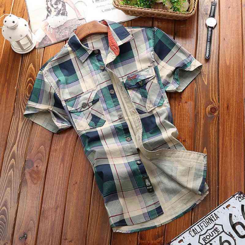 Men's Summer Casual Plaid Short Sleeved Shirt