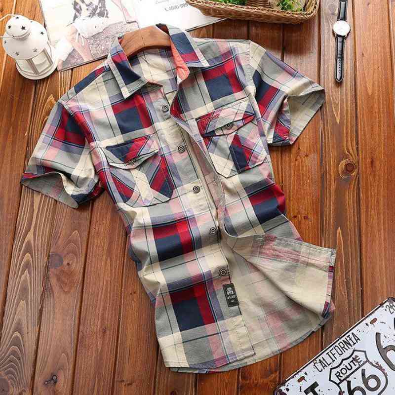Men's Summer Casual Plaid Short Sleeved Shirt