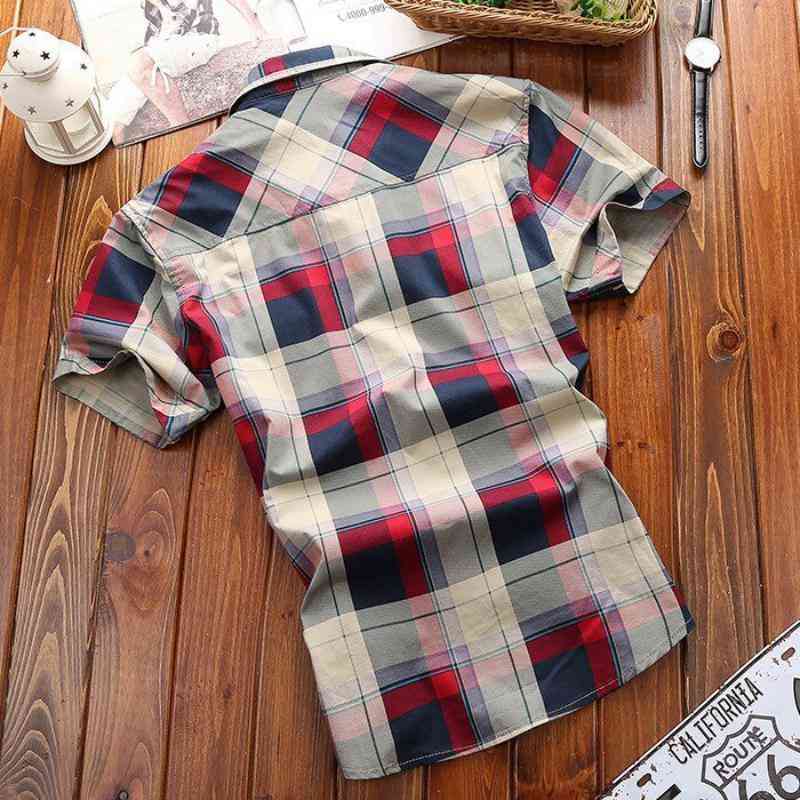 Men's Summer Casual Plaid Short Sleeved Shirt