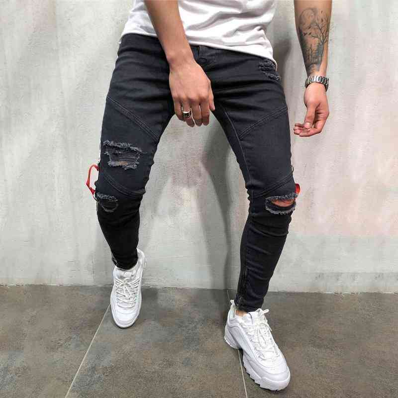 Men's Ripped Slim Striped Jeans