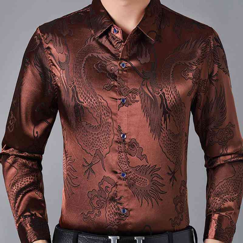 Men's Slim Fit Silk Long Sleeved Shirt