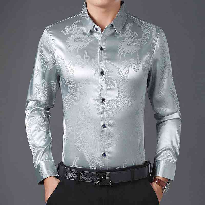 Men's Slim Fit Silk Long Sleeved Shirt