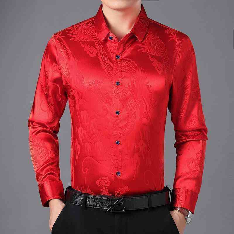 Men's Slim Fit Silk Long Sleeved Shirt