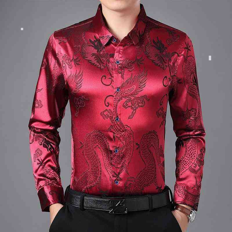 Men's Slim Fit Silk Long Sleeved Shirt