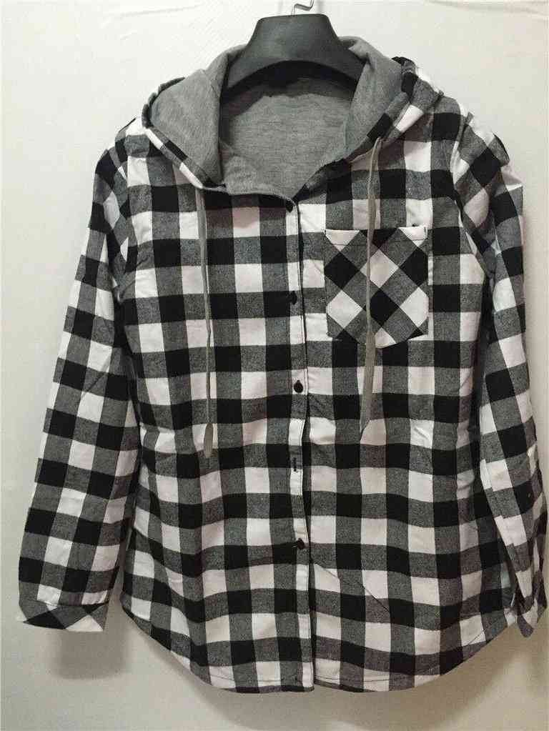 Men's Casual Hooded Long Sleeved Plaid Shirt