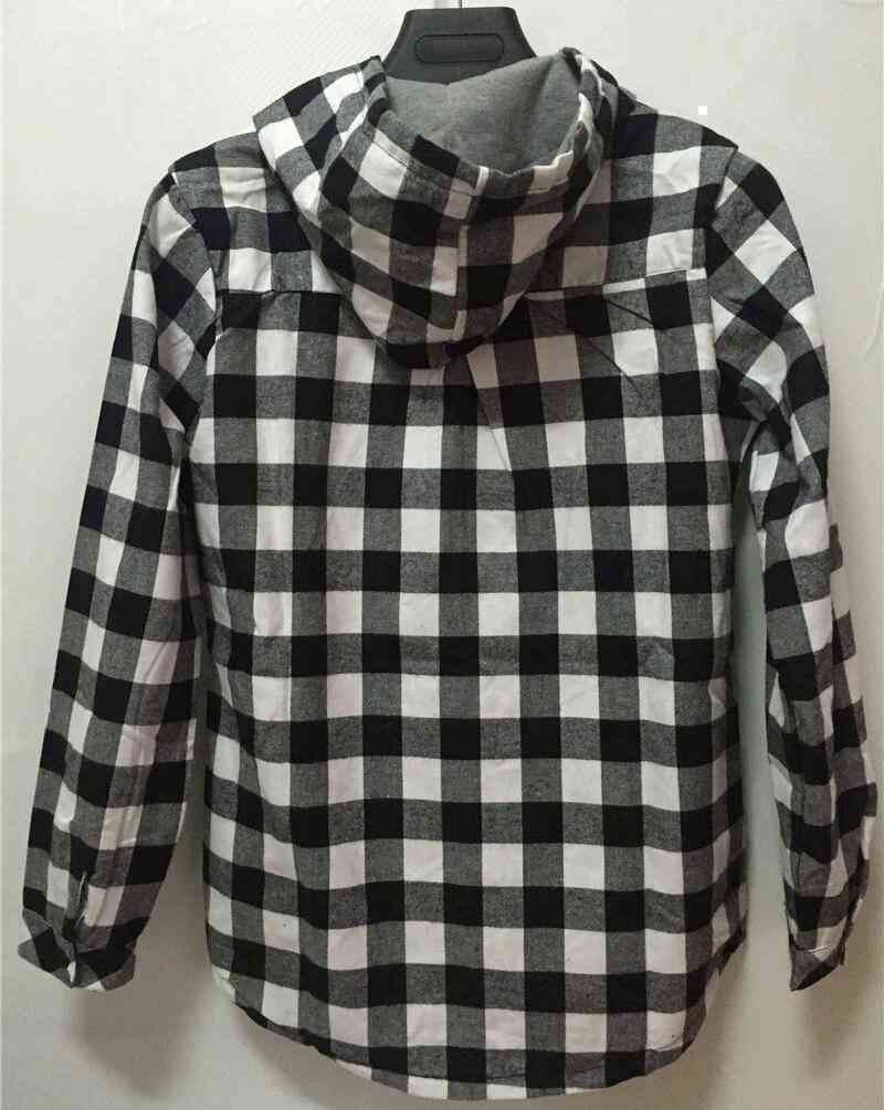 Men's Casual Hooded Long Sleeved Plaid Shirt