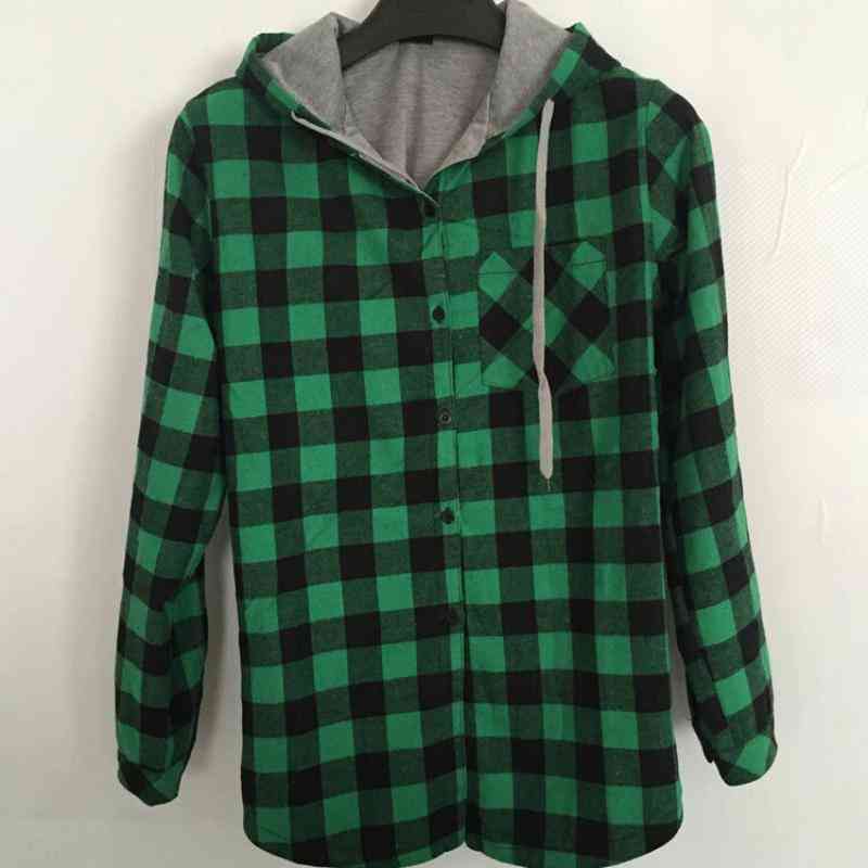 Men's Casual Hooded Long Sleeved Plaid Shirt