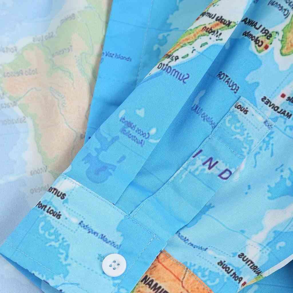 Men's Spring Casual Long Sleeved Shirt With World Map Print