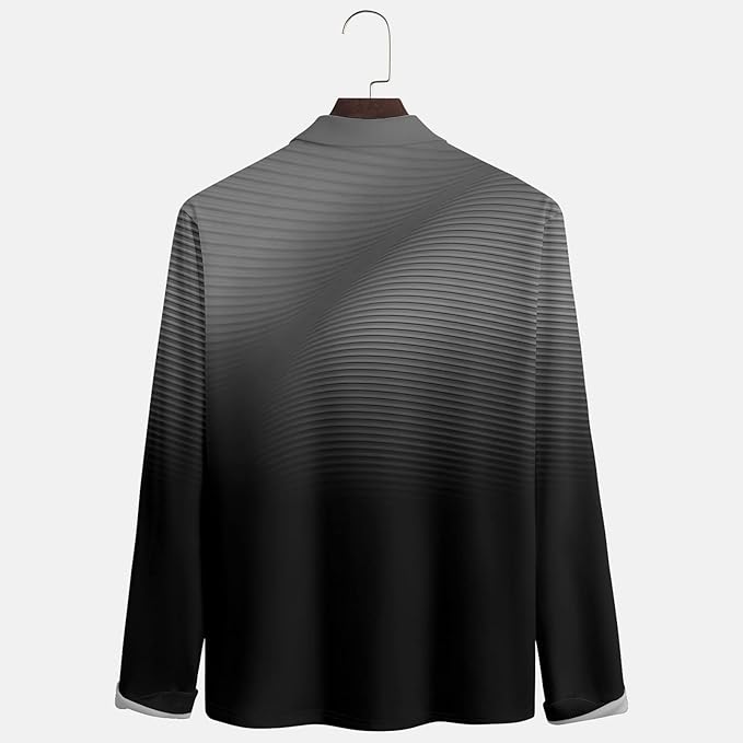 Men's Fashion T Shirts Lapel Long Sleeve Printed Casual Top Loose Sports Lapel Shirt