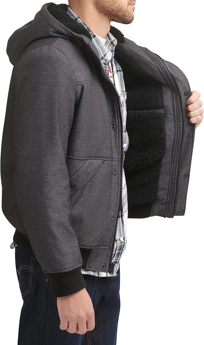 Men's Soft Shell Sherpa Lined Hooded Bomber Jacket