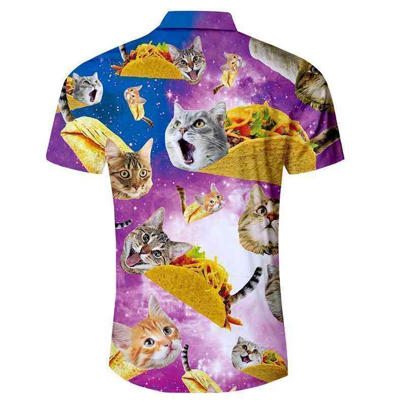 Men's Summer Short Sleeved Shirt With Cats Print