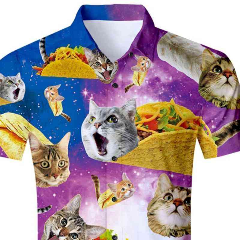 Men's Summer Short Sleeved Shirt With Cats Print