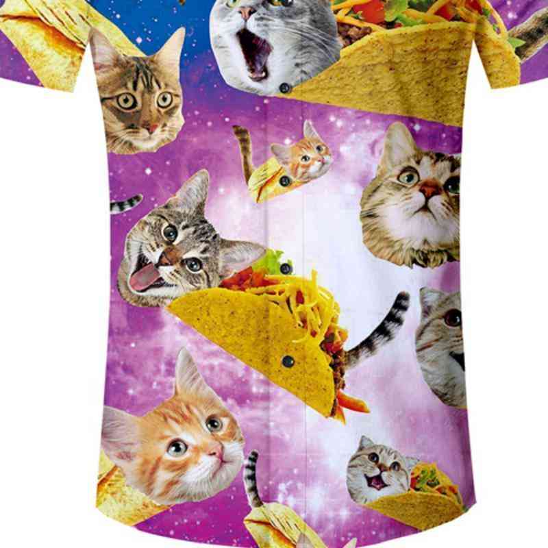 Men's Summer Short Sleeved Shirt With Cats Print
