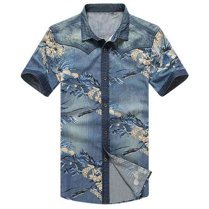 Men's Casual Short Sleeved Denim Shirt | Plus Size