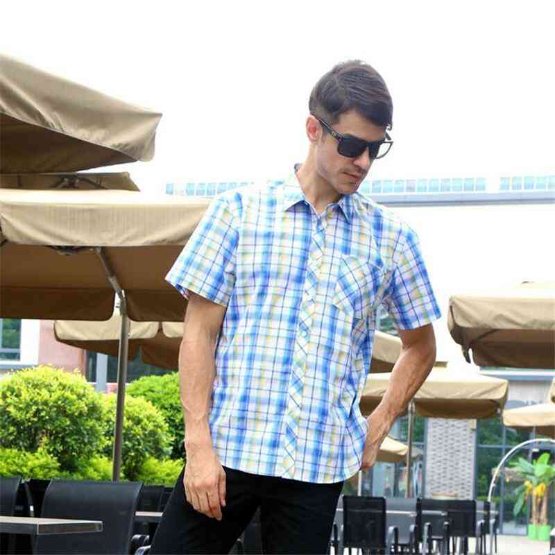 Men's Summer Casual Plaid Short Sleeved Shirt