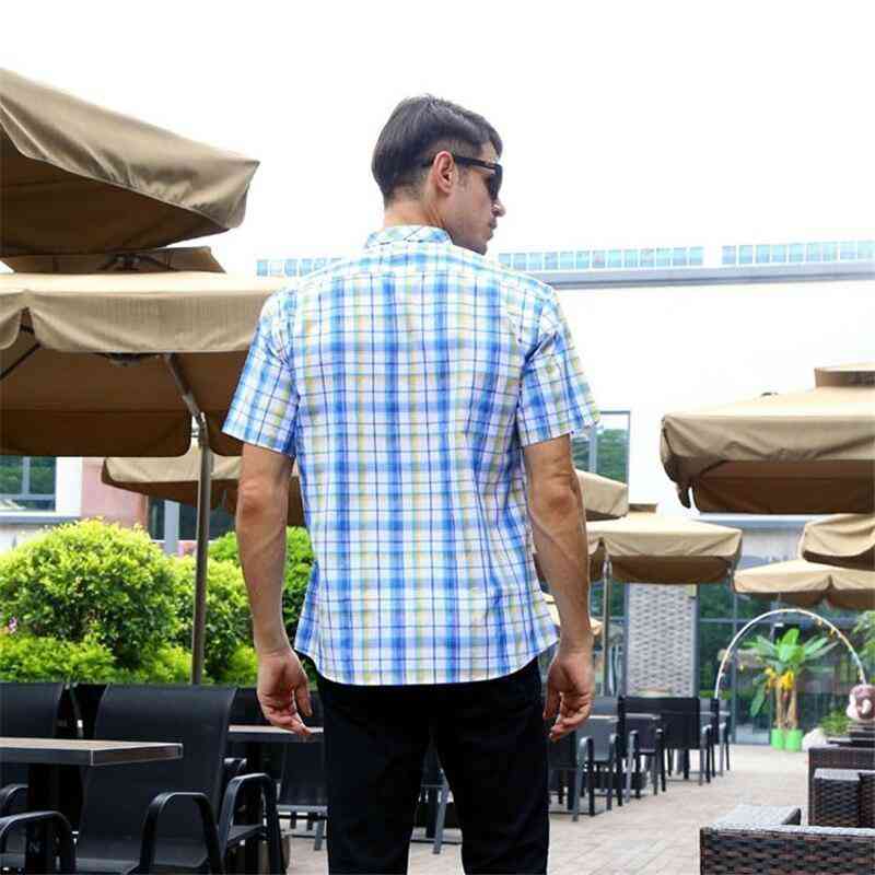 Men's Summer Casual Plaid Short Sleeved Shirt