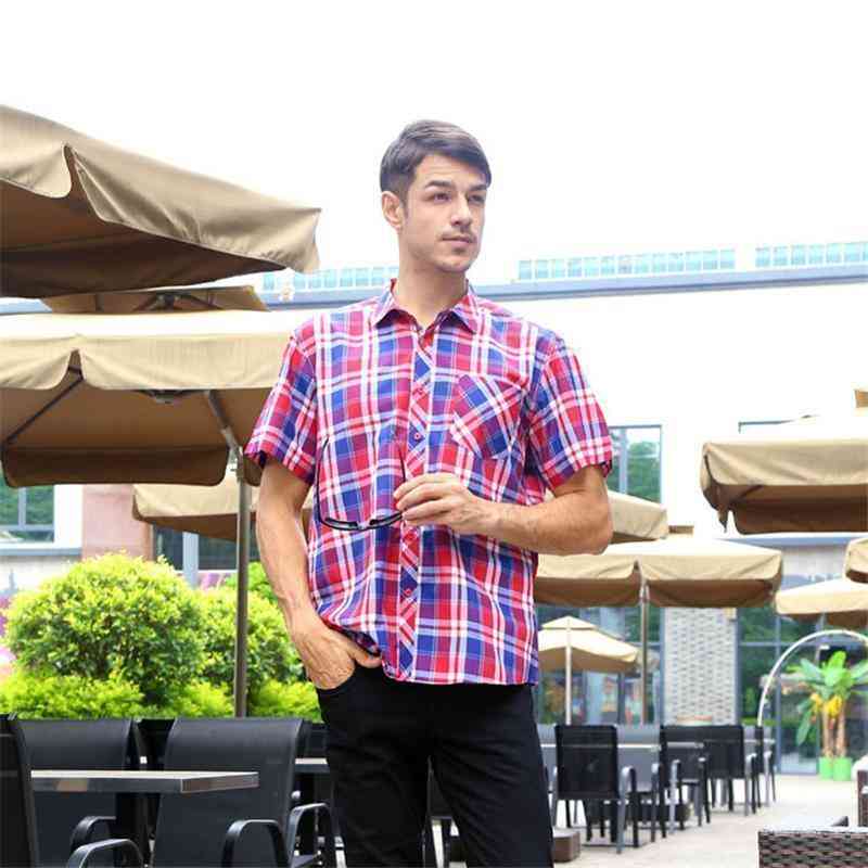 Men's Summer Casual Plaid Short Sleeved Shirt